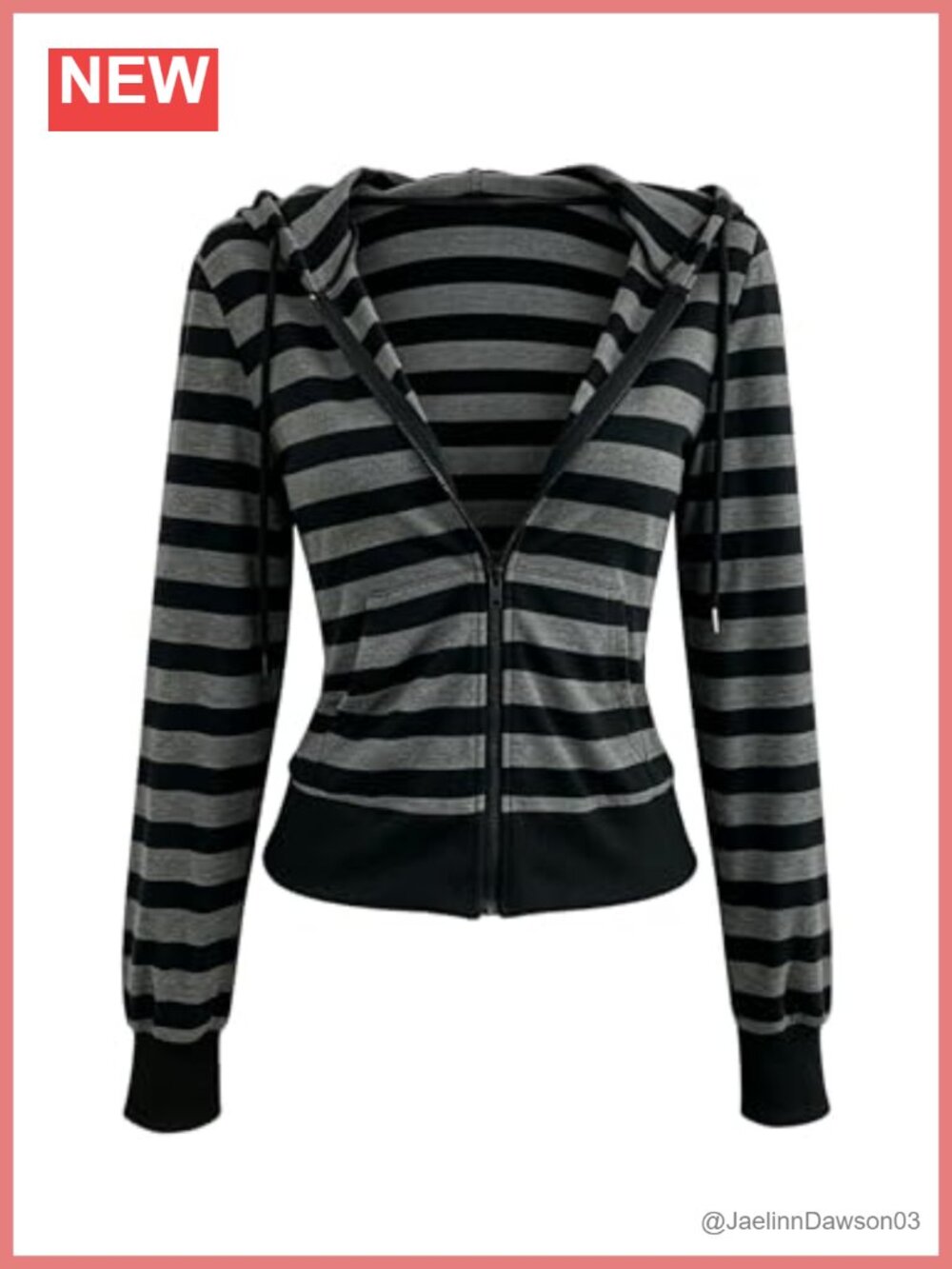 Women's Striped Zip Up Hoodie Y2k Drawstring Long Sleeve Sweatshirt